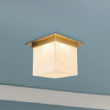Patina Brass/Alabaster 8x11inch Mineral Flush Mount-Square by Alora Lighting