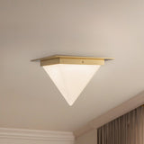 Patina Brass/Opal Glass 11inch Mineral Flush Mount-Pyramid by Alora Lighting