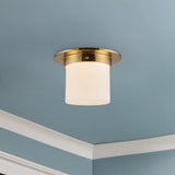 Patina Brass/Opal Glass 5x8inch Mineral Flush Mount-Round by Alora Lighting