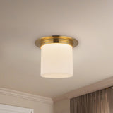 Patina Brass/Opal Glass 8x11inch Mineral Flush Mount-Round by Alora Lighting