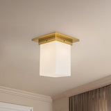 Patina Brass/Opal Glass 8x8inch Mineral Flush Mount-Square by Alora Lighting