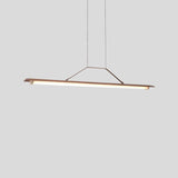 Penna Linear Pendant by Cerno, Large (64 inch) in walnut with distressed brass yoke, front view