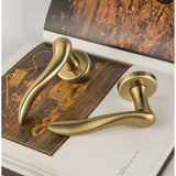 Peter Door Lever in Satin Gold lifestyle view by Colombo Design