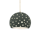 Pewter Green-Beige Twisted Cord Perforated Large Globe Pendant by Justice Design