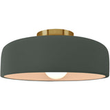 Pewter Green Brushed Brass Ceramic Small Spire Semi-Flush by Justice Design