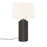 Pewter Green White Linen Fabric Ceramic Tower Table Lamp with Fabric Shade by Justice Design