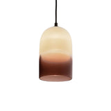 Pharos Pendant Light by Cerno - hand-blown ivory and tea gradient glass with black metal finish and black cloth cord, lit