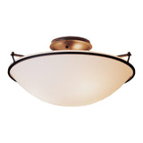 Plain Semi-Flush Mount Large, shown in Dark Smoke, Opal Glass, by Hubbardton Forge