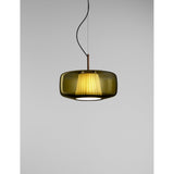 Plisse Pendant Light 12" Bronze Old Green / Light Grey