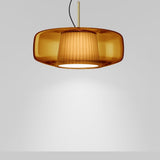 Plisse Pendant Light 17" Matte Steel Dark Amber / Green
