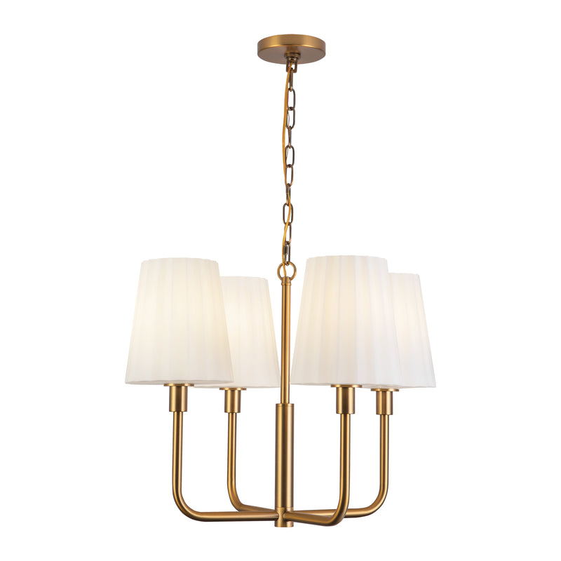 Plisse White Shade Chandelier — 23 Inch, Aged Gold