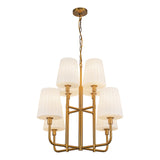 Plisse White Shade Chandelier — 30 Inch, Aged Gold