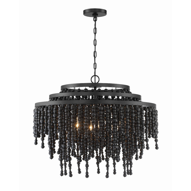 Poppy Chandelier 26.5'' Matte Black Black Wood