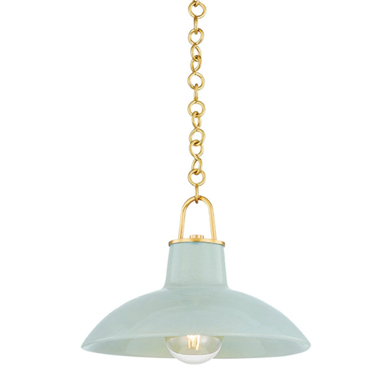 Pottersville Pendant - 12.5 Inch - Aged Brass with Ceramic Moss Crackle by Hudson Valley