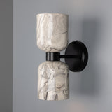 Powder Coated Matte Black Sakura Marbled Ceramic Double Wall Light by Mullan Lighting
