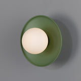 Powder Coated Sage Green Aosta Brass Disc Bathroom Wall Light by Mullan Lighting