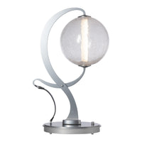 Pression Table Lamp, shown in Sterling, Crackle Glass, Black Leather, by Hubbardton Forge