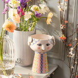 Bjørn Wiinblad Eva Vase, Pink/Blue, H: 9.3" By Bjorn Wiinblad