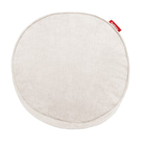 Round flat seat cushion in off-white ribbed corduroy with a neat piped edge — Cord Pillow by Fatboy