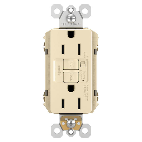 Radiant 15A Tamper-Resistant Self-Test GFCI Outlet with Audible Alarm By Legrand Radiant IV Finish