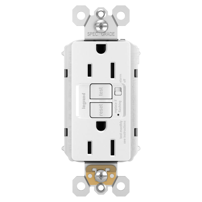 Radiant 15A Tamper-Resistant Self-Test GFCI Outlet with Audible Alarm By Legrand Radiant WH Finish