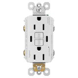 Radiant 15A Tamper Resistant Self Test GFCI USB Type CC Outlet By Legrand Radiant White Finish