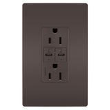 Radiant 15A Tamper Resistant Ultra Fast PLUS Power Delivery USB Type CC Outlet Brown