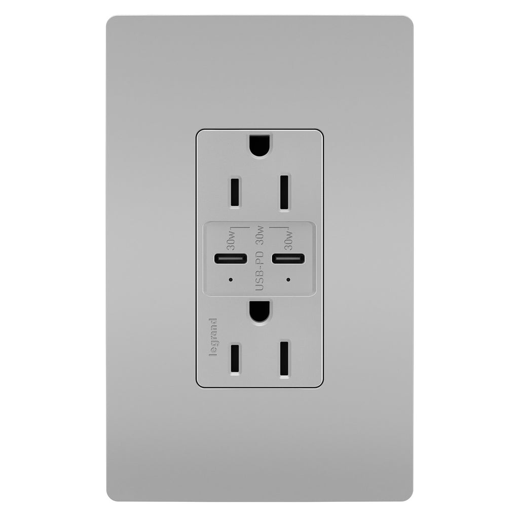 Outlet Color:gray Radiant 15A Tamper Resistant Ultra Fast PLUS Power Delivery USB Type C ...