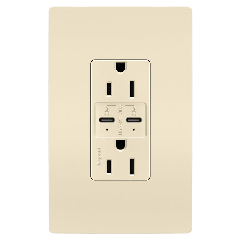 Radiant 15A Tamper Resistant Ultra Fast PLUS Power Delivery USB Type CC Outlet Light Almond