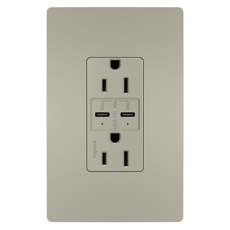 Radiant 15A Tamper Resistant Ultra Fast PLUS Power Delivery USB Type CC Outlet Nickel