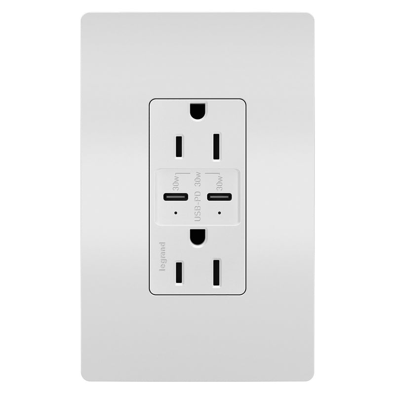 Radiant 15A Tamper Resistant Ultra Fast PLUS Power Delivery USB Type CC Outlet White