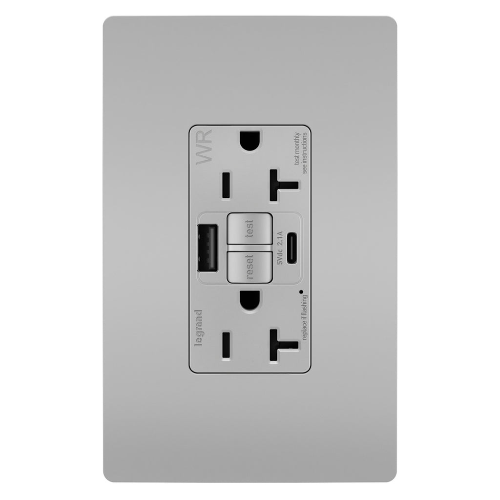 Radiant 20A Tamper Resistant Outdoor Self test GFCI USB Type A/C Outlet ...