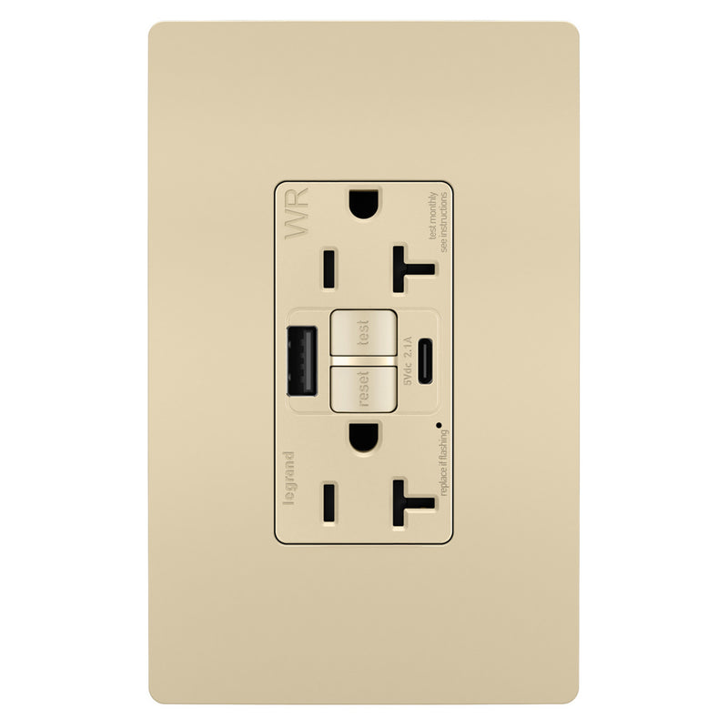 Radiant 20A Tamper Resistant Outdoor Self Test GFCI USB Type AC Outlet Ivory