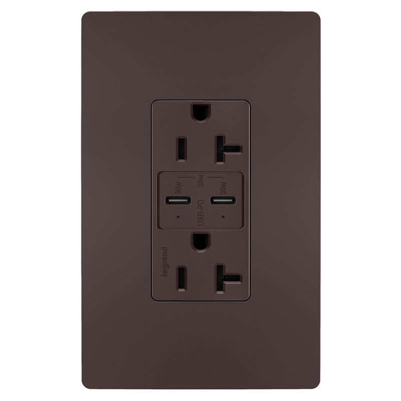 Radiant 20A Tamper Resistant Ultra Fast PLUS Power Delivery USB Type CC Outlet Dark Bronze
