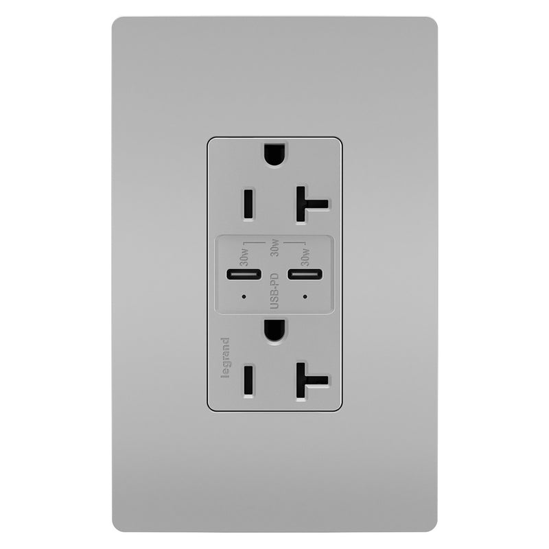 Radiant 20A Tamper Resistant Ultra Fast PLUS Power Delivery USB Type CC Outlet Gray