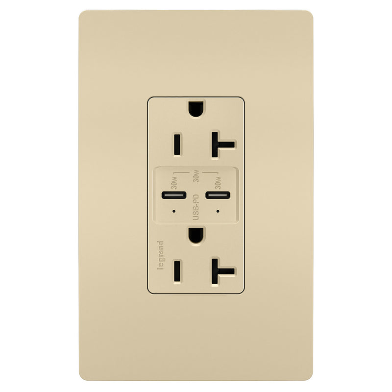 Radiant 20A Tamper Resistant Ultra Fast PLUS Power Delivery USB Type CC Outlet Ivory