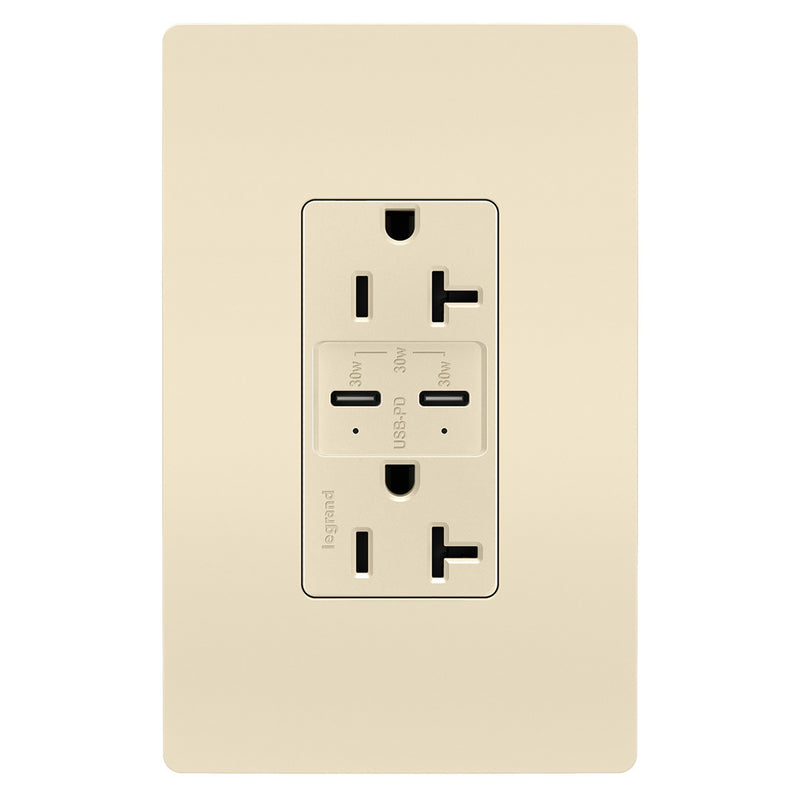 Radiant 20A Tamper Resistant Ultra Fast PLUS Power Delivery USB Type CC Outlet Light Almond