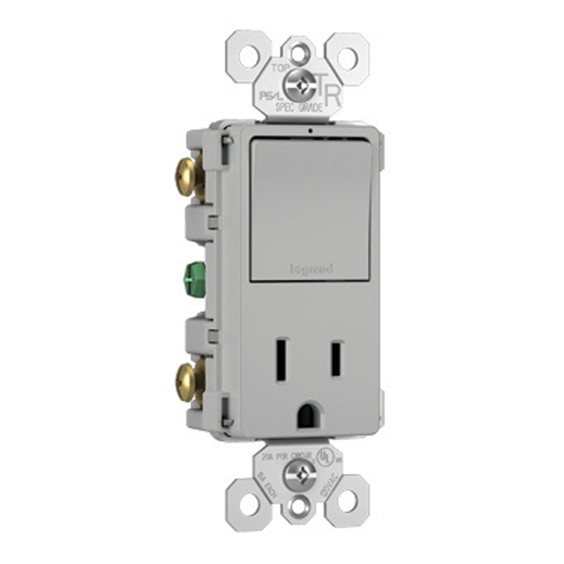 Radiant Single Pole/3-Way Switch with 15A Tamper-Resistant Outlet By Legrand Radiant GY Finish