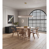 Redeo Pendant Light by Cerno lifestyle - walnut ring pendant over a round dining table