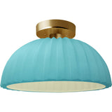 Reflecting Pool Brushed Brass Ceramic Pleated Dome Semi-Flush by Justice Design