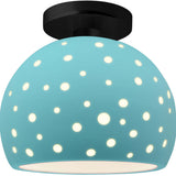 Reflecting Pool Matte Black Perforated Small Globe Semi-Flush by Justice Design