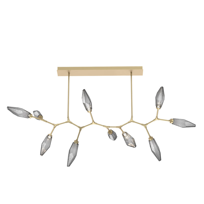 Rock Crystal Modern Branch Chandelier By Hammerton, Size: Large, Color: Chilled Smoke, Finish: Gilded Brass