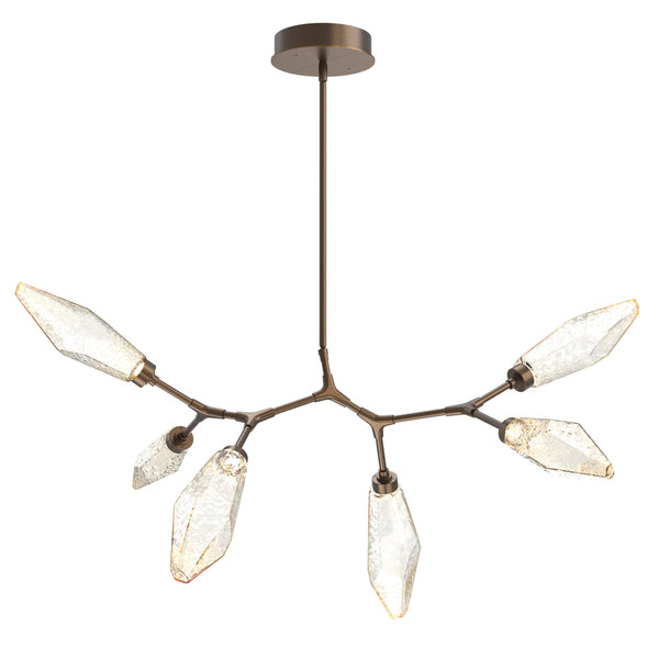 Rock Crystal Modern Branch Chandelier By Hammerton, Size: Small, Color: Chilled Amber, Finish: Flat Brass