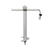 Silver aluminium screw-in sand anchor with a T-handle, auger base and tethered black cap — Sand / Ground Anchor by Basil Bangs