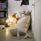 Original Slim Teddy Bean Bag - Off White, curled up with a toy