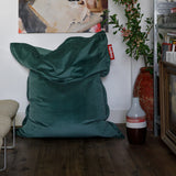 Slim Velvet Bean Bag - Petrol, in a living room