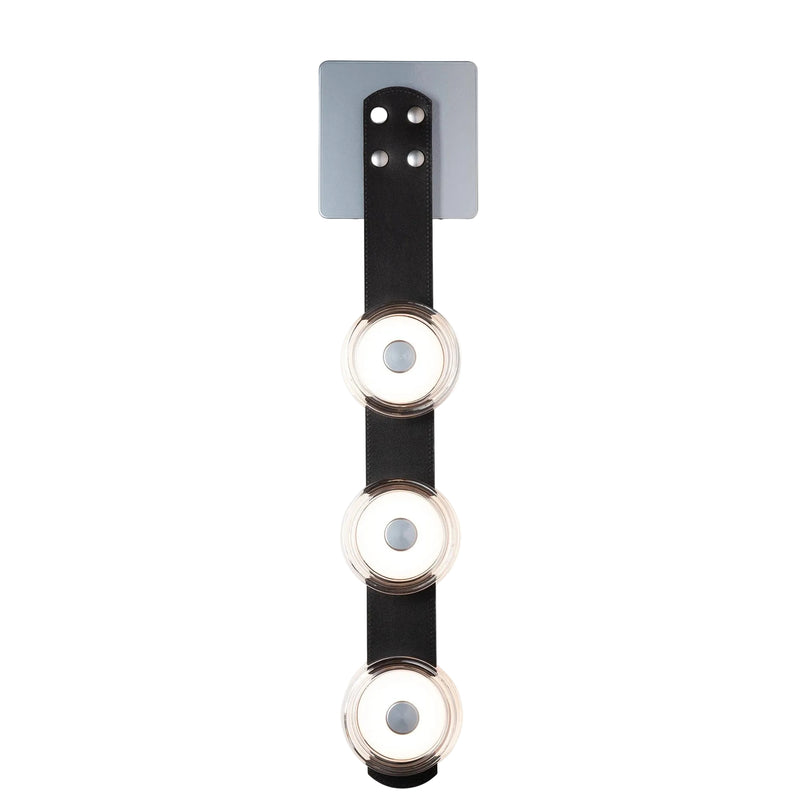 SNAPS 3-Light Wall Sconce, shown in Sterling, Black Leather & Pressed Glass, by Hubbardton Forge