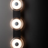 SNAPS 3-Light Wall Sconce detail in Sterling, Black Leather & Pressed Glass, by Hubbardton Forge