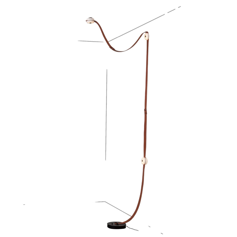 SNAPS LED Floor Lamp, shown in Black, Chestnut Leather & Alabaster, by Hubbardton Forge
