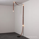 SNAPS LED Floor Lamp, shown in Black, Chestnut Leather & Alabaster, by Hubbardton Forge